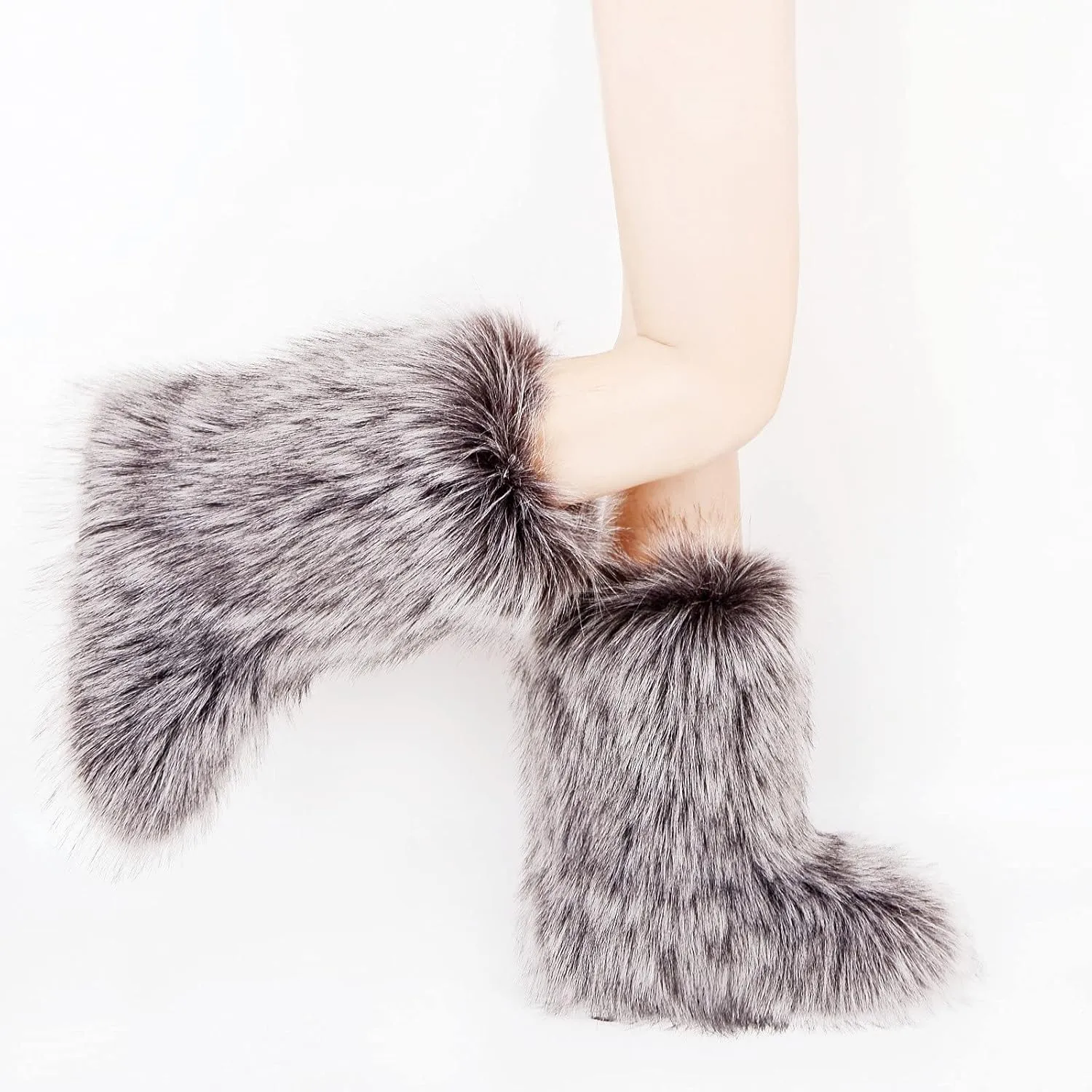 Gegefur Women's Faux fur Boot Furry Fluffy Short Snow Boot Mid-Calf Boots Warm Comfortable Outdoor Flat Shoes