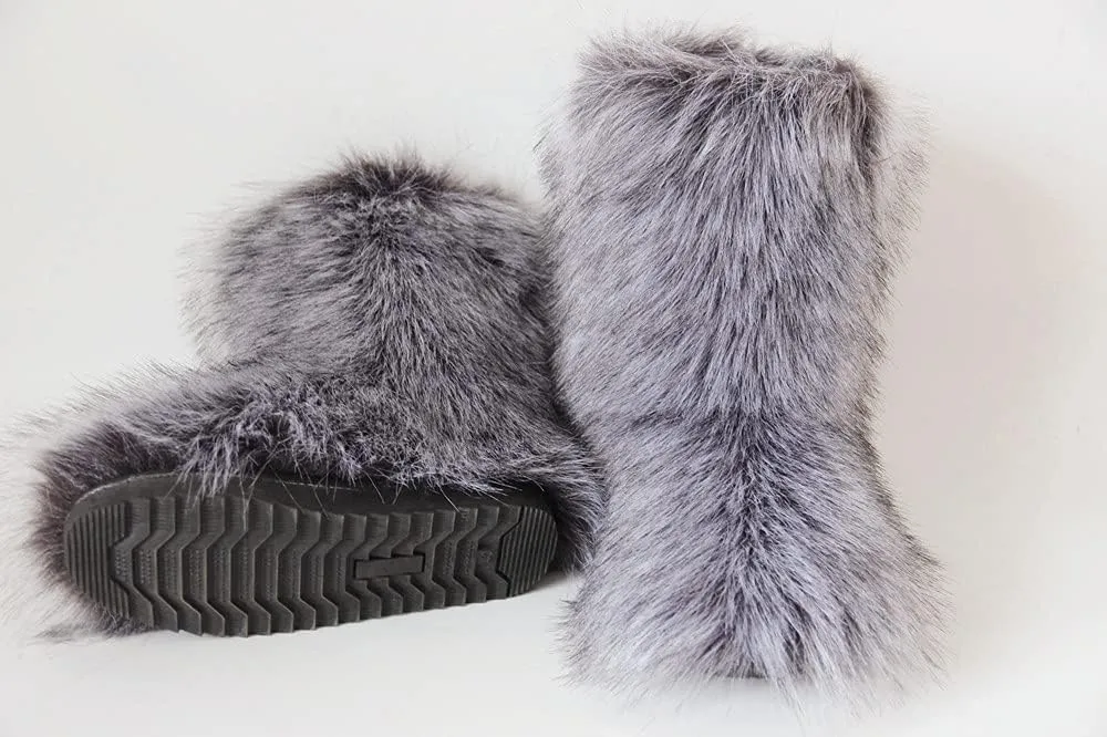 Gegefur Women's Faux fur Boot Furry Fluffy Short Snow Boot Mid-Calf Boots Warm Comfortable Outdoor Flat Shoes