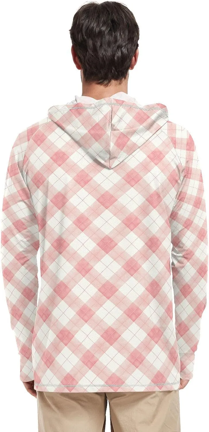 Gingham Mens Sun Shirts Protection Long Sleeve Sun Shirt with Hood UPF 50  Adult Rash Guards Rash Guard Men