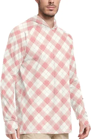 Gingham Mens Sun Shirts Protection Long Sleeve Sun Shirt with Hood UPF 50  Adult Rash Guards Rash Guard Men