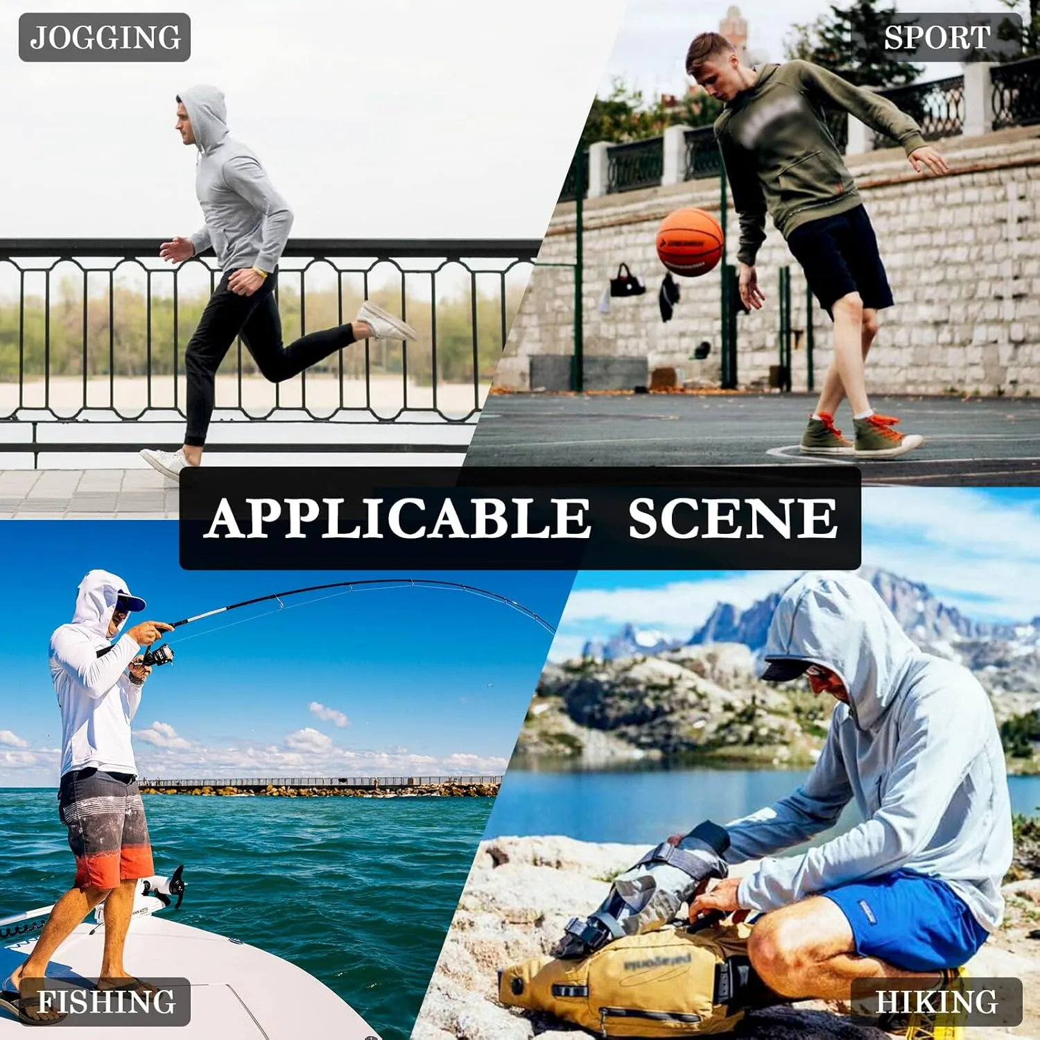 Gingham Plaid Men's Sun Protection Hoodie Long Sleeve UPF 50   Mens Sun Shirts Cooling Hoodies Rash Guard for Men