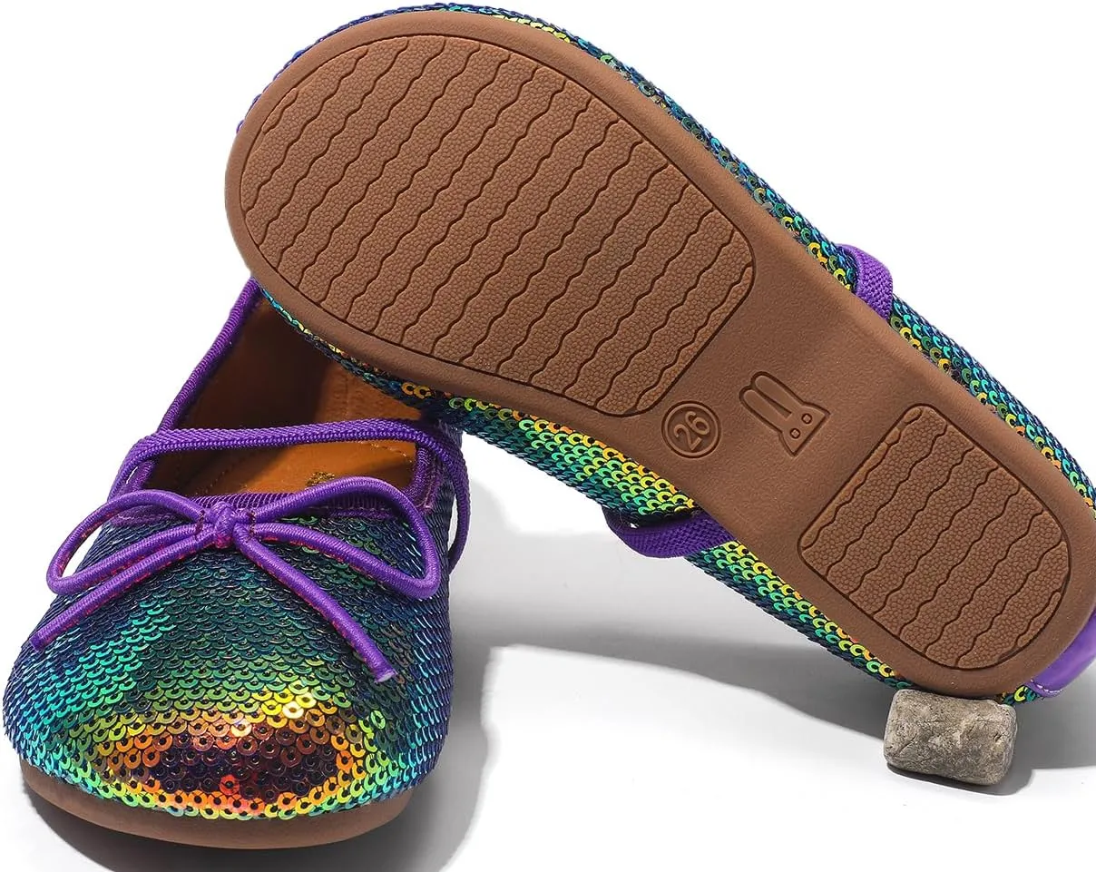 Girls Dress Shoes Mary Jane Princess Elastic Strap Glitter Party Flats