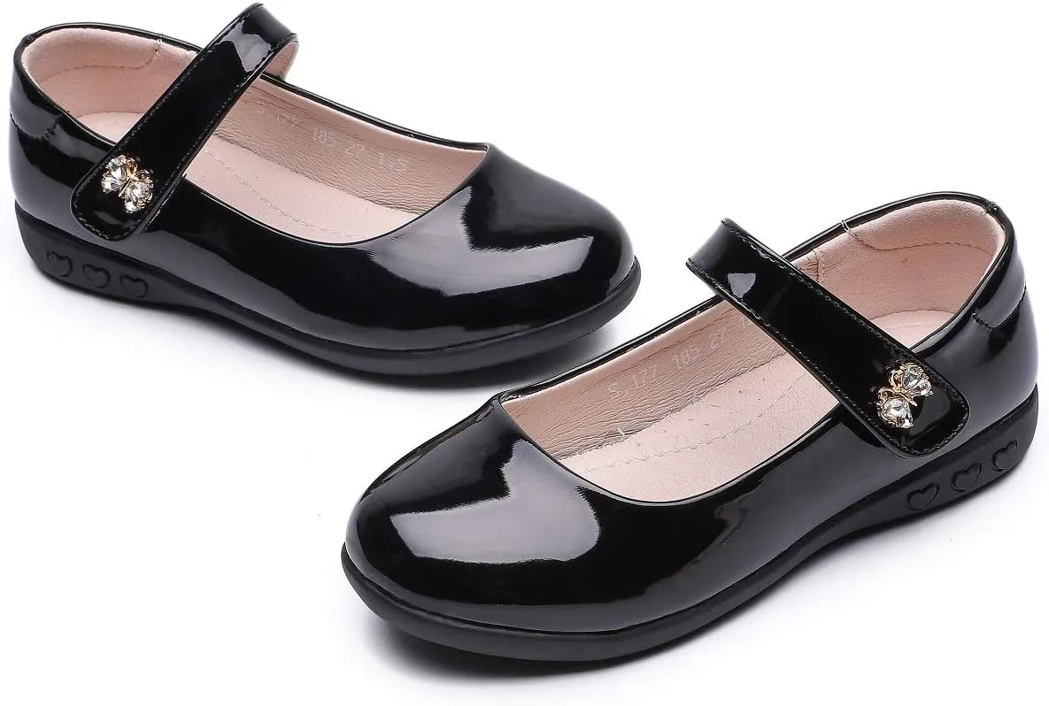 Girls Mary Jane Strap School Uniform Dress Flat Ballet Shoes