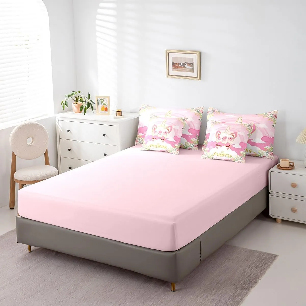 Girls Women Unicorn Comforter Set 7 Pieces,Pink Princess Flowers Bed Set for Kids,Golden Unicorn Animal Bedding Bed in a Bag,Full (1 Comforter,2 Pillowcase,2 Pillow Covers,1 Flat Sheet,1 Fitted Sheet)