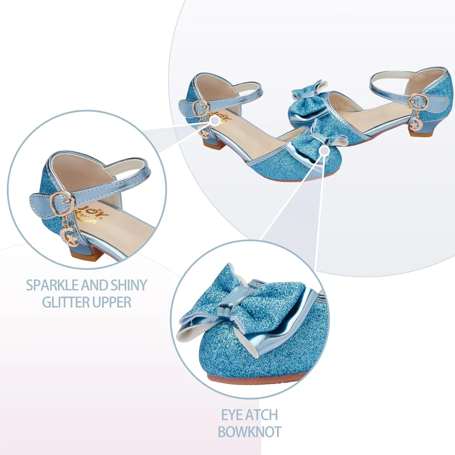 Glitter Girl Dress Shoes Fancy Princess Costume Shoes for Toddler Little Kid Round Toe Pretty Dressy Shoes with Charms Bow,1.2" Low Heel for Wedding Party