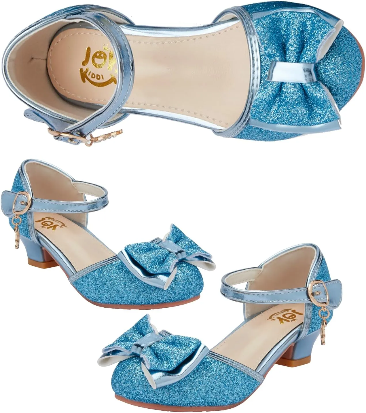 Glitter Girl Dress Shoes Fancy Princess Costume Shoes for Toddler Little Kid Round Toe Pretty Dressy Shoes with Charms Bow,1.2" Low Heel for Wedding Party