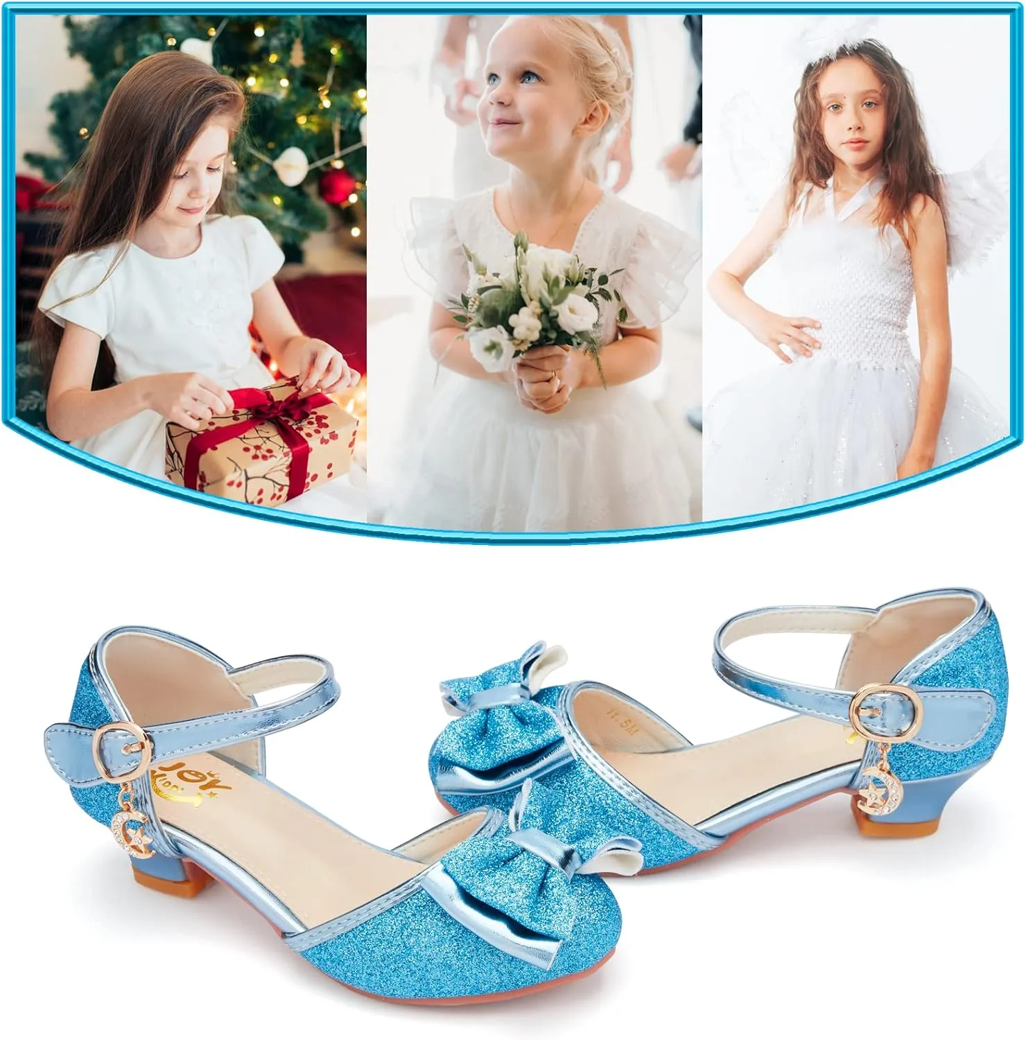Glitter Girl Dress Shoes Fancy Princess Costume Shoes for Toddler Little Kid Round Toe Pretty Dressy Shoes with Charms Bow,1.2" Low Heel for Wedding Party
