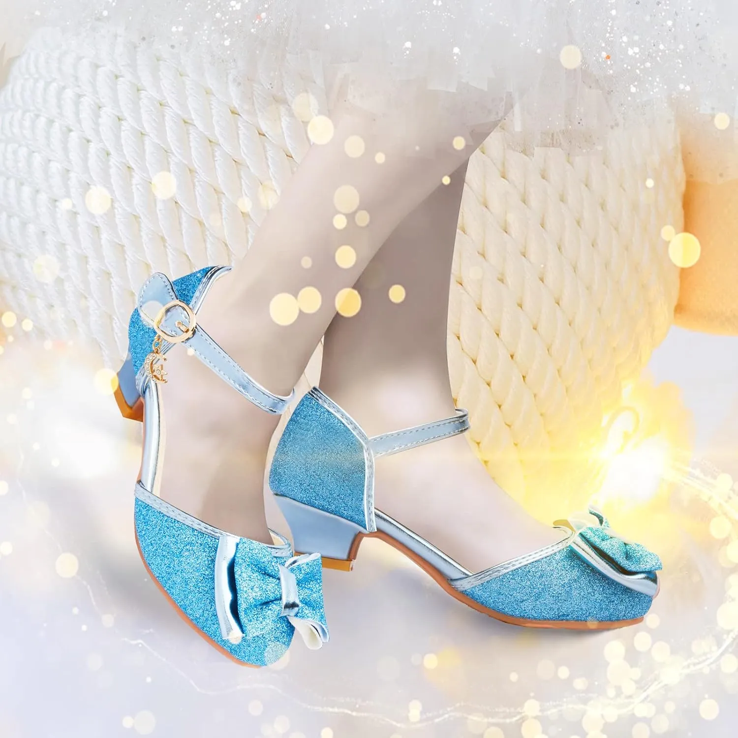 Glitter Girl Dress Shoes Fancy Princess Costume Shoes for Toddler Little Kid Round Toe Pretty Dressy Shoes with Charms Bow,1.2" Low Heel for Wedding Party