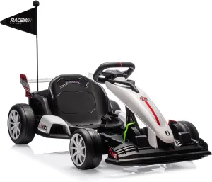 Go Kart Electric Drift Kart Car with Adjustable Seat, 24V Outdoor Ride On Toy with Variable Speed Mode, Crazy Cart for Kids 6  Years Old, High-Speed Racing and Immersive Gaming Combo for Big Kids