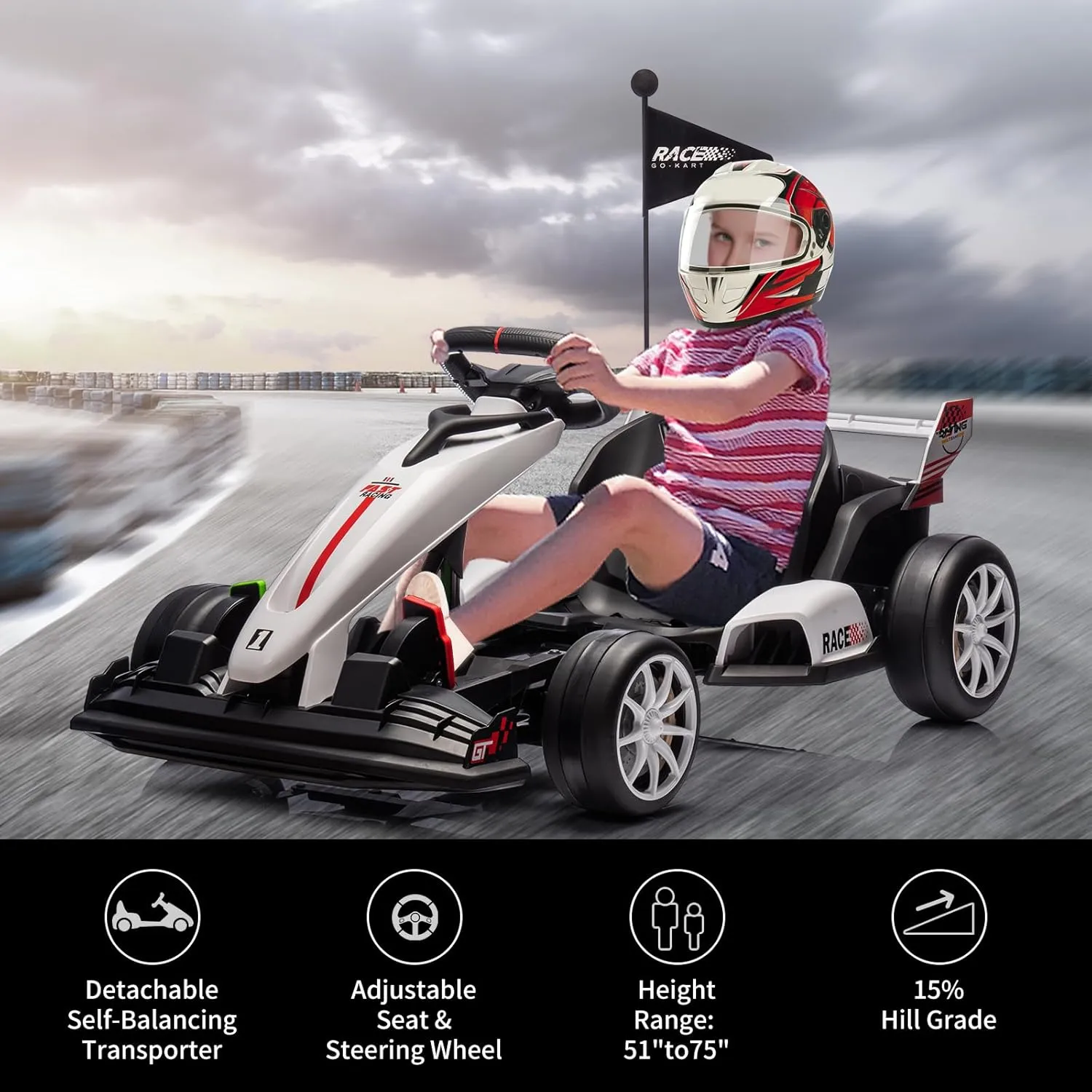 Go Kart Electric Drift Kart Car with Adjustable Seat, 24V Outdoor Ride On Toy with Variable Speed Mode, Crazy Cart for Kids 6  Years Old, High-Speed Racing and Immersive Gaming Combo for Big Kids