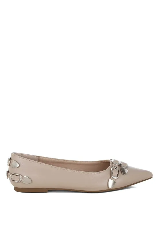 Golini Belt Buckle Ballerinas - Pointed Toe, Flat Heel, Cushioned Insole, Available in Multiple Colors