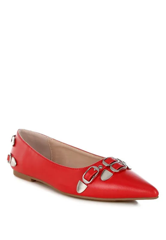 Golini Belt Buckle Ballerinas - Pointed Toe, Flat Heel, Cushioned Insole, Available in Multiple Colors