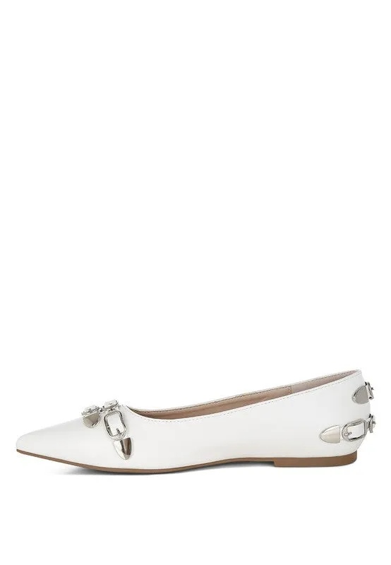 Golini Belt Buckle Ballerinas - Pointed Toe, Flat Heel, Cushioned Insole, Available in Multiple Colors