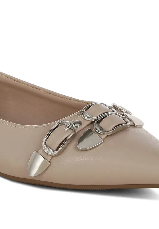 Golini Belt Buckle Ballerinas - Pointed Toe, Flat Heel, Cushioned Insole, Available in Multiple Colors