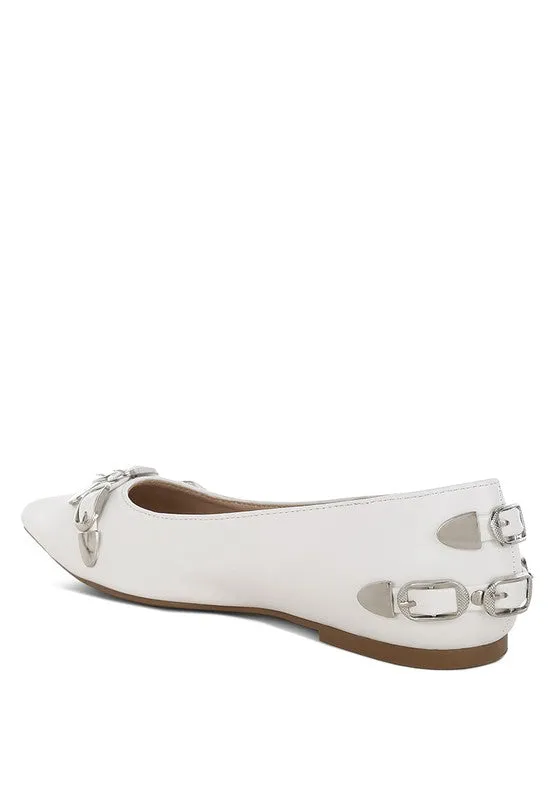 Golini Belt Buckle Ballerinas - Pointed Toe, Flat Heel, Cushioned Insole, Available in Multiple Colors