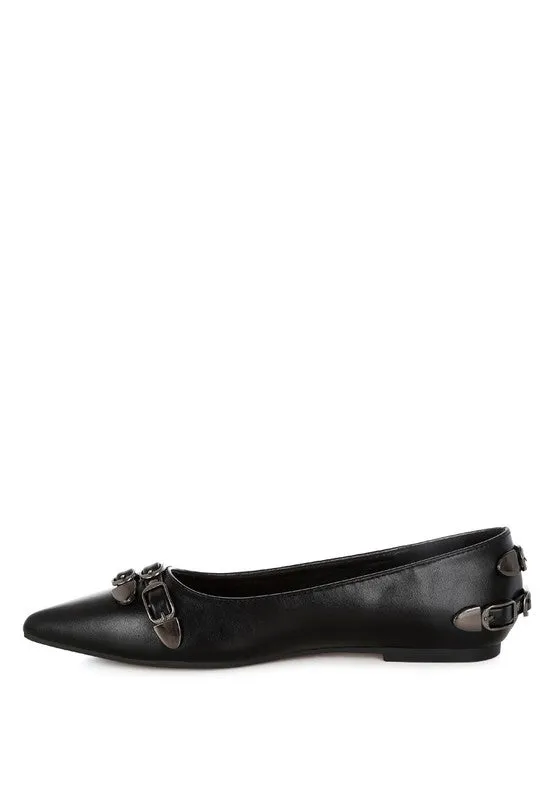 Golini Belt Buckle Ballerinas - Pointed Toe, Flat Heel, Cushioned Insole, Available in Multiple Colors