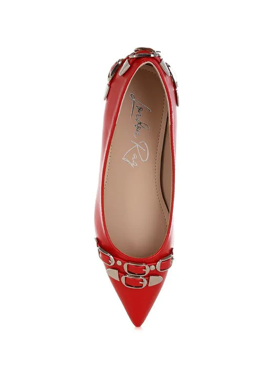 Golini Belt Buckle Ballerinas - Pointed Toe, Flat Heel, Cushioned Insole, Available in Multiple Colors