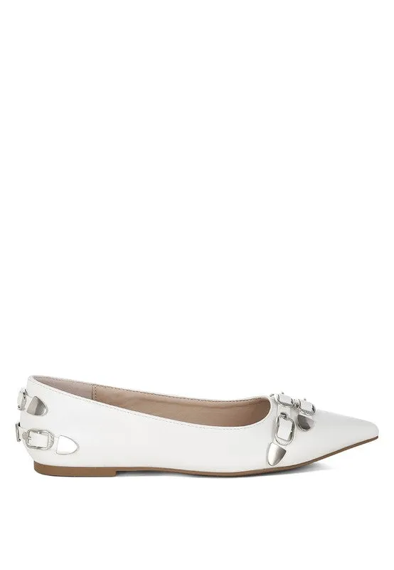 Golini Belt Buckle Ballerinas - Pointed Toe, Flat Heel, Cushioned Insole, Available in Multiple Colors