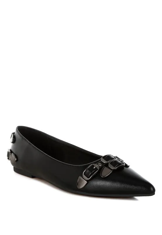 Golini Belt Buckle Ballerinas - Pointed Toe, Flat Heel, Cushioned Insole, Available in Multiple Colors