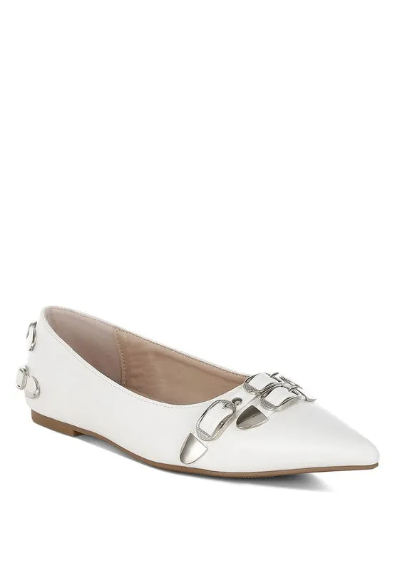 Golini Belt Buckle Ballerinas - Pointed Toe, Flat Heel, Cushioned Insole, Available in Multiple Colors
