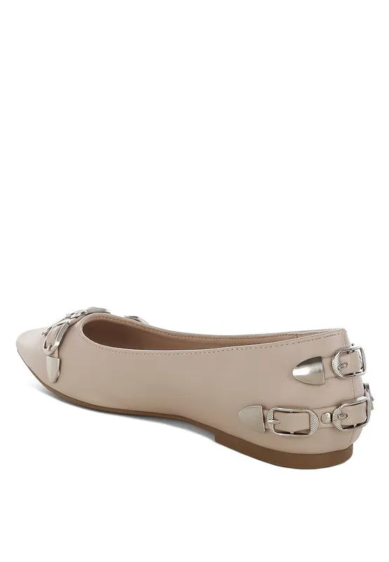 Golini Belt Buckle Ballerinas - Pointed Toe, Flat Heel, Cushioned Insole, Available in Multiple Colors