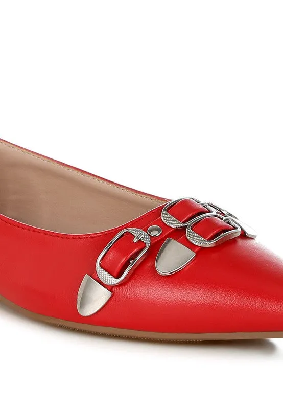 Golini Belt Buckle Ballerinas - Pointed Toe, Flat Heel, Cushioned Insole, Available in Multiple Colors