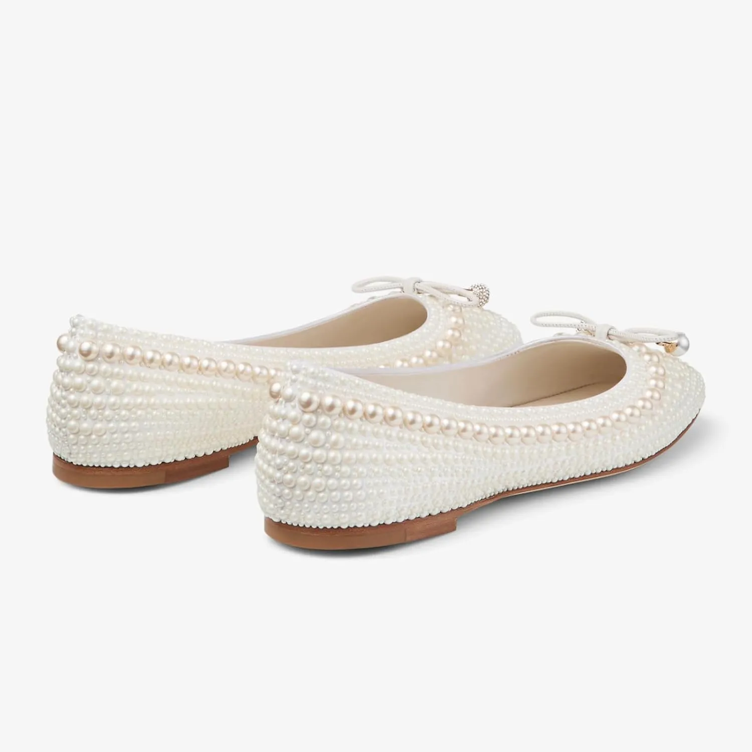 Goolita Pearl Ballet Flats for Women, Round Toe Crystal Bow Slip On Ballerina Flat Shoes Comfortable Evening Bridal Shoes for Wedding
