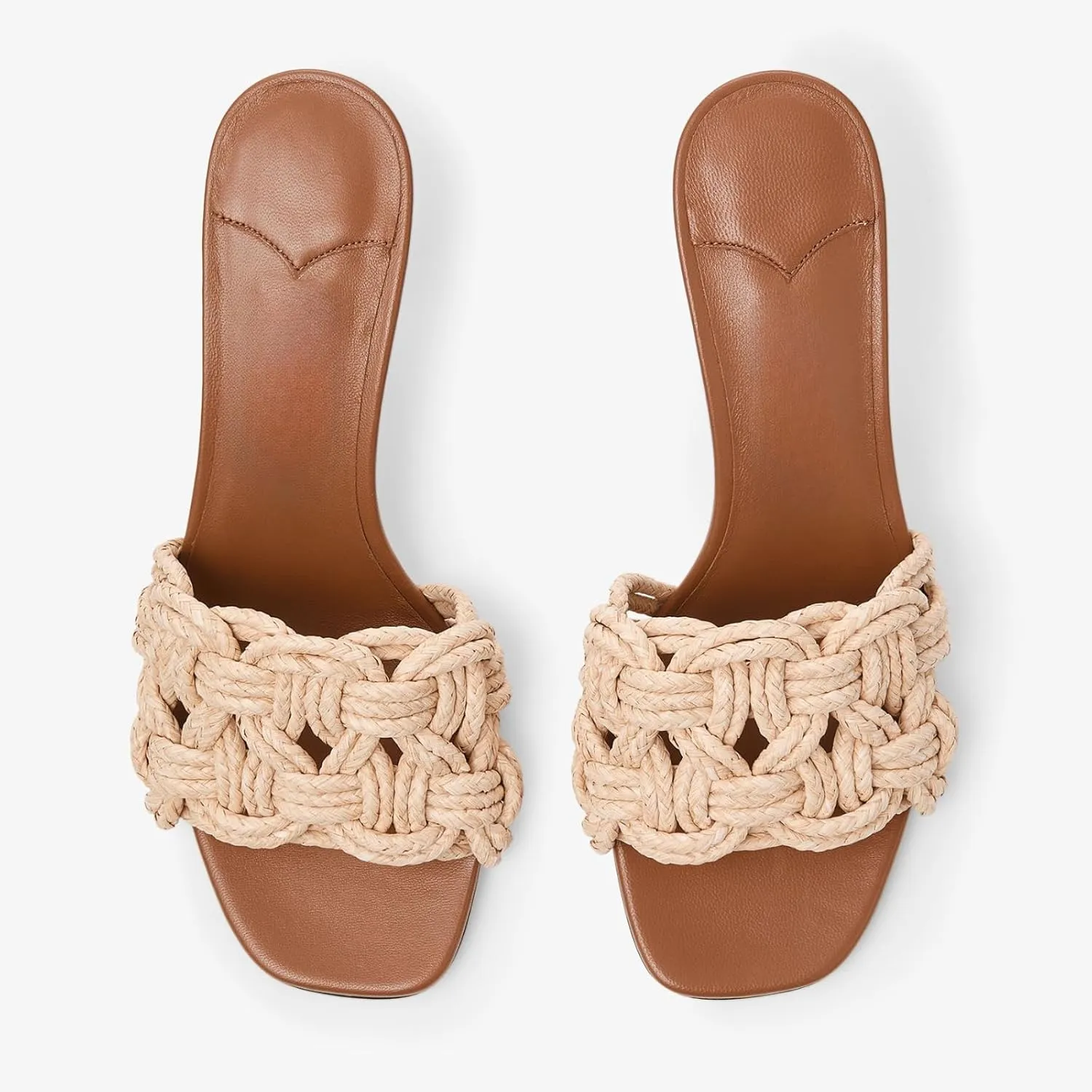 Goolita Woven Raffia Mule Heels For Women, Stiletto Heel Open Square Toe Heeled Sandals Braided Backless Slip On Sandals for Party