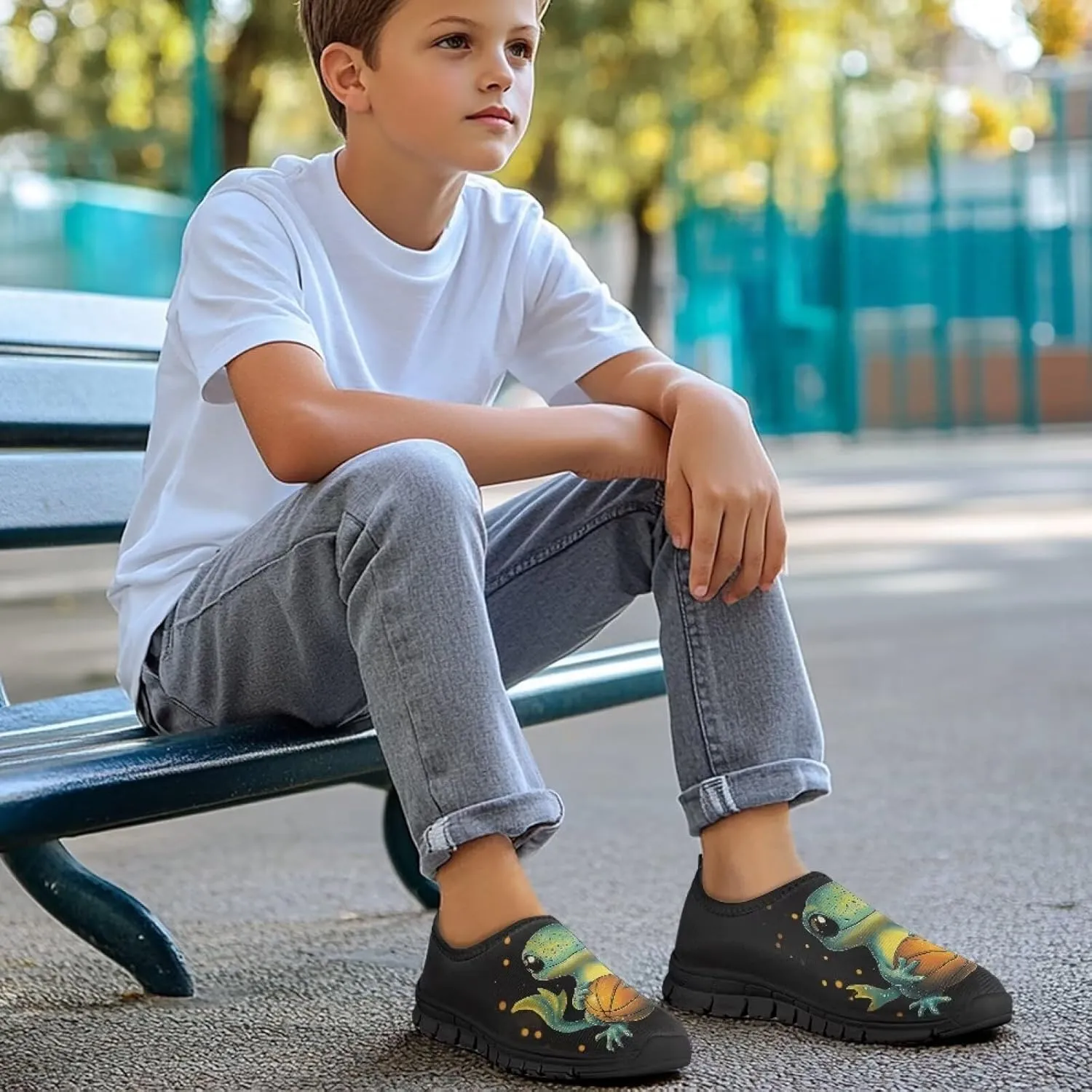 GOSTONG Boys Girls Slip On Sneakers Little Big Kids Casual Gym Tennis Shoes Lightweight Non Slip Walking Shoes Black Sole Size 11-15