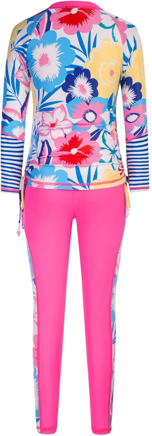 GRACE KARIN Girls Long Sleeve Swimsuit Two Piece Rashguard Floral Swimwear 6-14Y