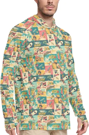 Graffiti Tropical Vintage Sun Protection Hoodies Long Sleeve Mens Sun Shirts UPF 50  Sunproof Shirts Rash Guard Hooded