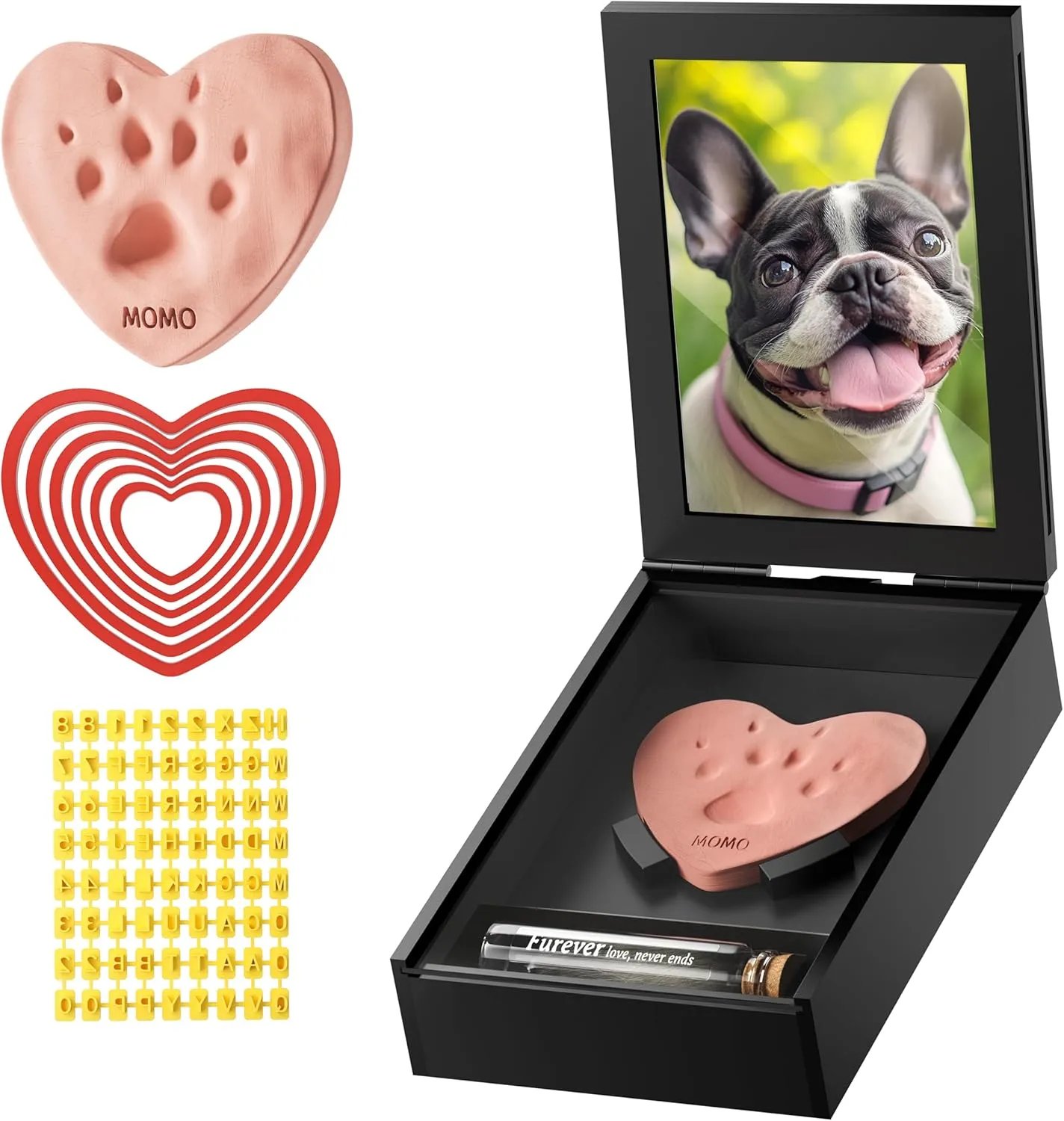 Grarry Pet Memorial Shadow Box with Paw Print Impression Kit Keepsake, 4”X6” Dog Cat Picture Frame, DIY Pawprint Clay Ornament Gift, Acrylic Loss of Dogs Sympathy Gifts with Hair Bottle for Pets Lover