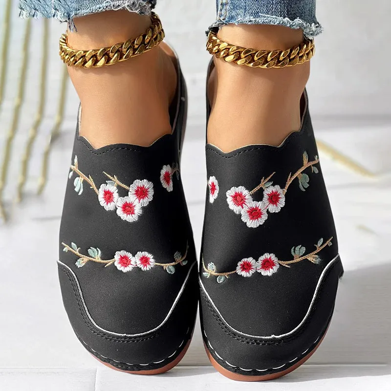 GS Mule | Vintage muiltjes met sleehak en geborduurde bloemen voor dames