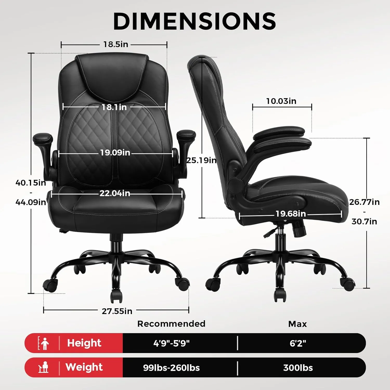 GTRACING Office Computer Gaming Chair Ergonomic Desk Chair for Adults with Lumbar Support Flip-Up Arms Adjustable Height Swivel Wheels PU Leather Executive Design for Short People Use, Black