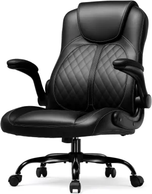 GTRACING Office Computer Gaming Chair Ergonomic Desk Chair for Adults with Lumbar Support Flip-Up Arms Adjustable Height Swivel Wheels PU Leather Executive Design for Short People Use, Black