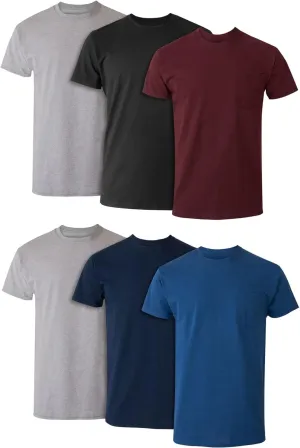 Hanes Men's Pocket T-Shirt Pack, Cotton Crewneck Pocket Tees Assorted - 6 Pack , Moisture-Wicking T-Shirt