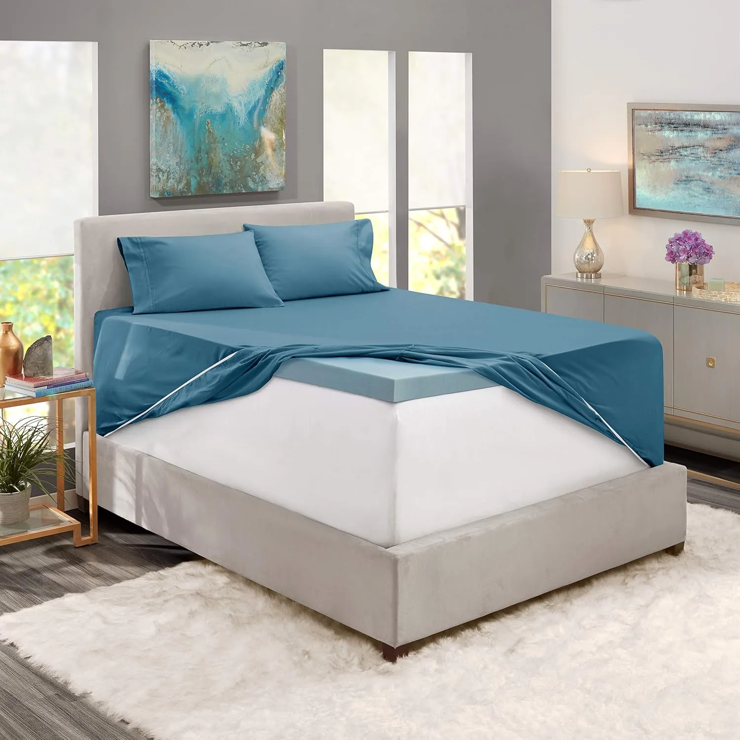 Hearth & Harbor Extra Deep Pocket King Size Sets - Fits Mattress 18-24 Inches Deep - Extra Deep Pocket Sheets - 6 Piece King Size - King - Blue Heaven Sheets