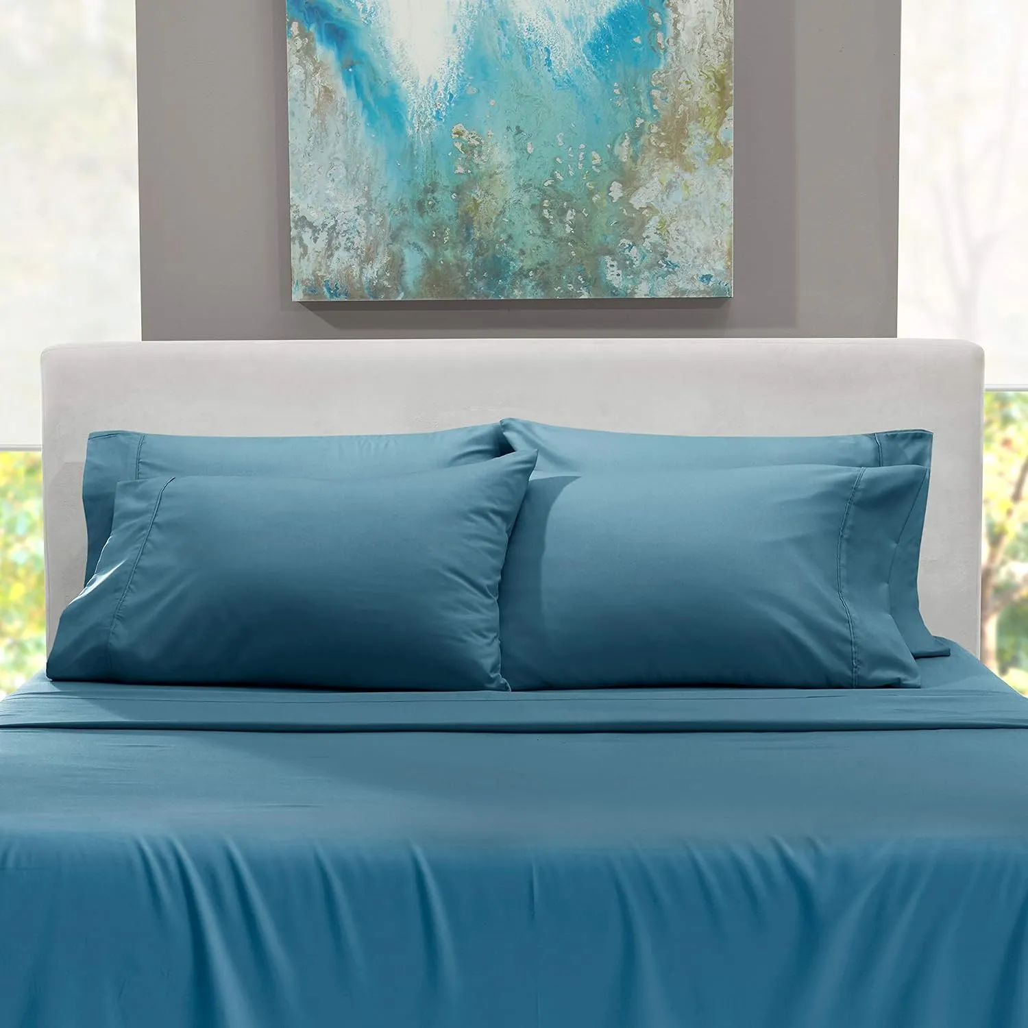 Hearth & Harbor Extra Deep Pocket King Size Sets - Fits Mattress 18-24 Inches Deep - Extra Deep Pocket Sheets - 6 Piece King Size - King - Blue Heaven Sheets
