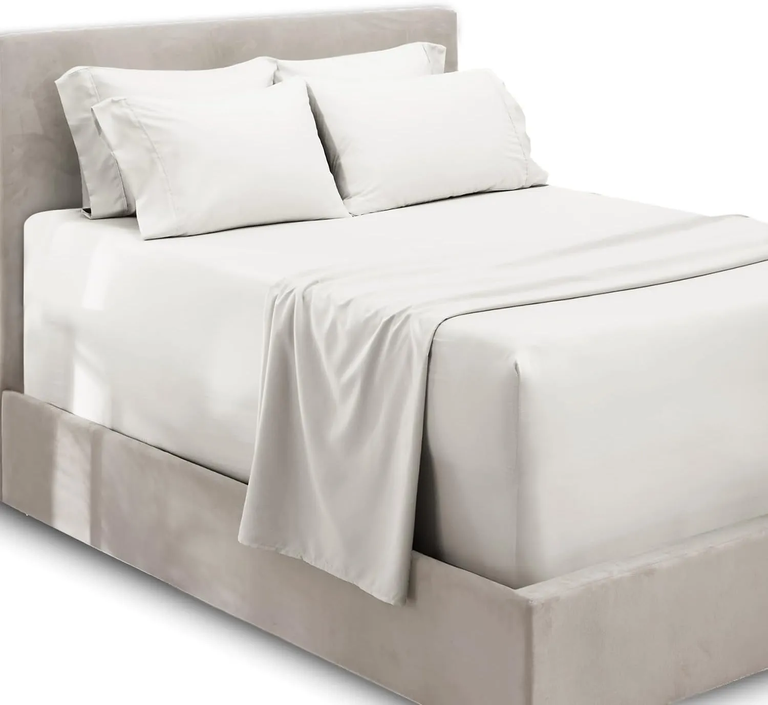 Hearth & Harbor Extra Deep Pocket Queen Sheets Sets - Fits Mattress 18-24 Inches - 6 Piece Queen Size Sheets - White