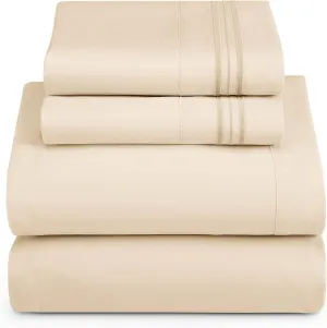 Hearth & Harbor King Size Sheets - 4 Piece Bed Sheet Set, Hotel Luxury Double Brushed Bed Sheets - Extra Soft Bedding Sheets & Pillowcases, King, Beige