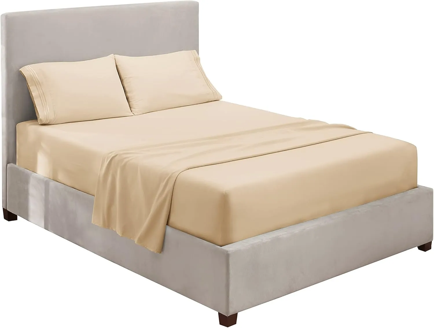 Hearth & Harbor King Size Sheets - 4 Piece Bed Sheet Set, Hotel Luxury Double Brushed Bed Sheets - Extra Soft Bedding Sheets & Pillowcases, King, Beige
