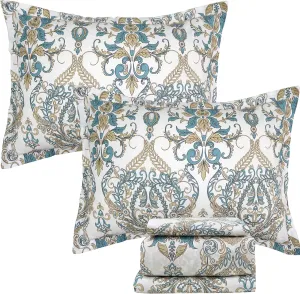 Helthep King Size Bed Sheet Set - 100% Cotton Paisley Patterned Luxury Soft Breathable Percale Sheets with 17.5 Inch Deep Pocket, Boho Style, 4 Pieces