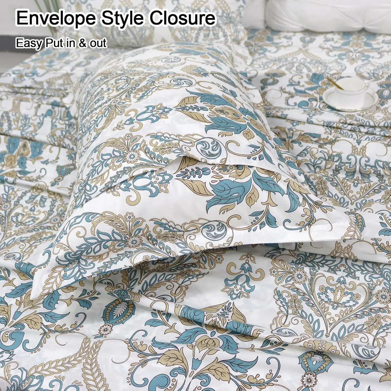 Helthep King Size Bed Sheet Set - 100% Cotton Paisley Patterned Luxury Soft Breathable Percale Sheets with 17.5 Inch Deep Pocket, Boho Style, 4 Pieces