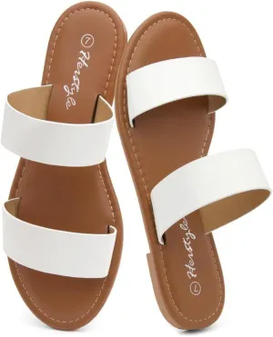 Herstyle Women’s Flat Sandals – Two Strap Comfortable Slides with Memory Foam, Trendy 2025 Summer Sandals, Lightweight Slip-On Open Toe Dressy & Casual Slippers for Women