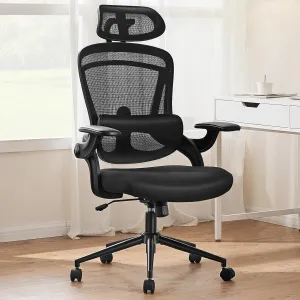 High Back Office Chair with Adjustable Lumbar Support & 120° Recline - Breathable Mesh Desk Chair, Flip-Up Arms for Home/Office/Gaming, 275lbs Weight Capacity