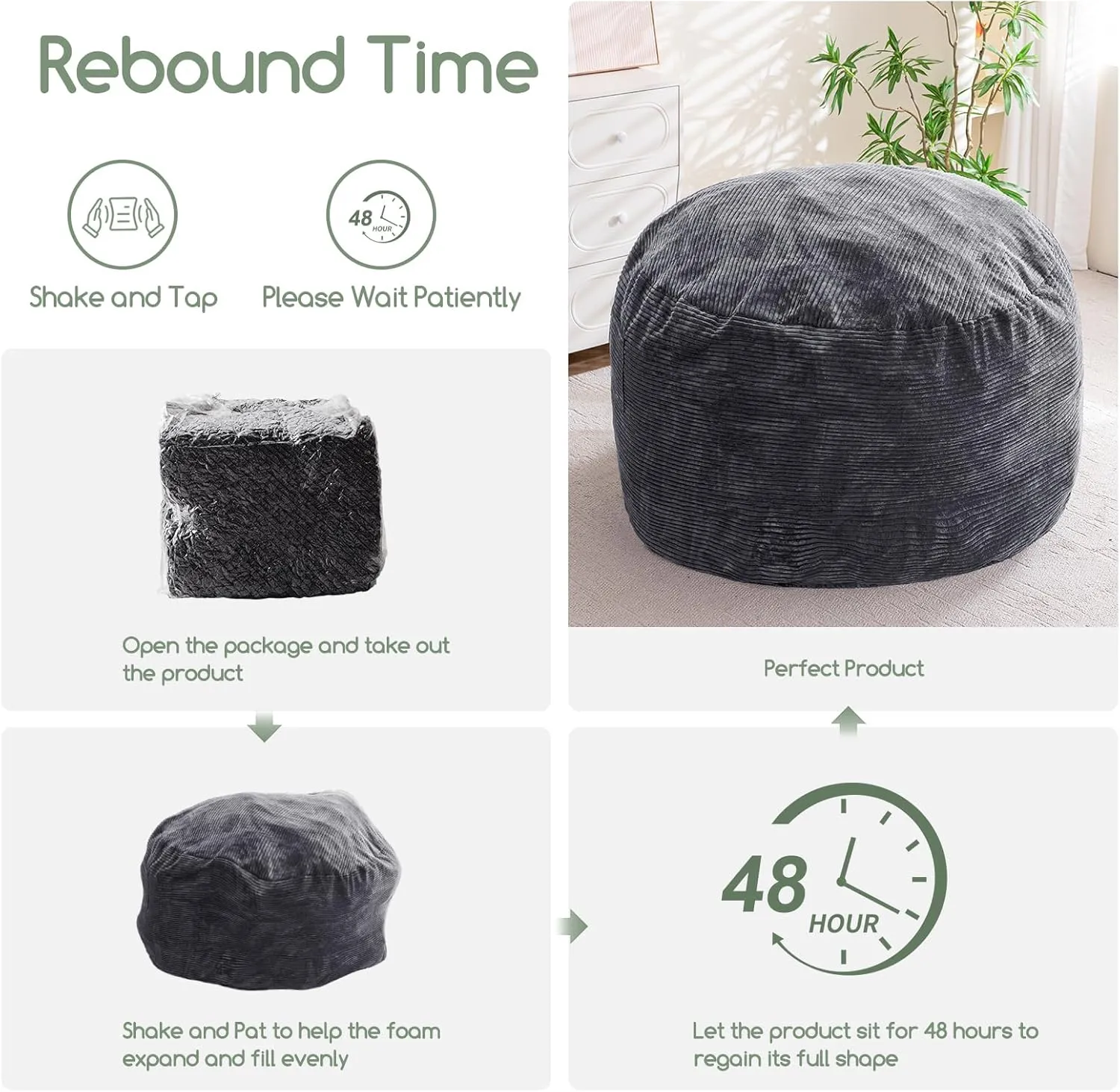 HIGOGOGO Giant Bean Bag Chair Bed for Adults,Convertible Beanbag Folds from Lazy Chair to Floor Mattress Bed,Large Floor Sofa Couch for Adult,Couples,Family,High-Density Foam Filling, Machine Washable
