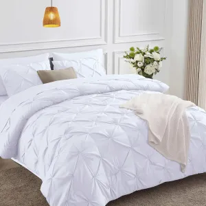 HIMEET- White Comforter Full Size Sheets and Comforter Set 7 Pieces Pintuck Breathable Comforter(82"x86") Full Bed Set Pinch Pleat Bed in a Bag Full Bedding Complete Set with Sheets,Pillowcases&Shams