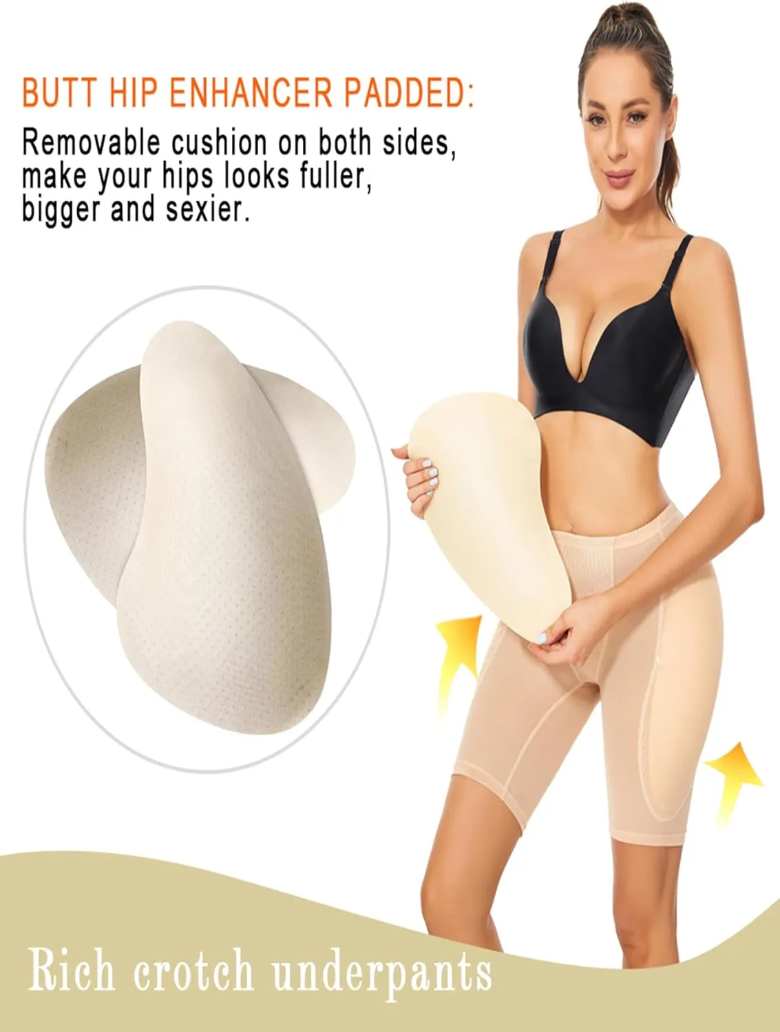 Hip Enhancer Shapewear for Women Hip Dip Pads Bodyshaper Control Knickers Slimming Boyshorts Black
