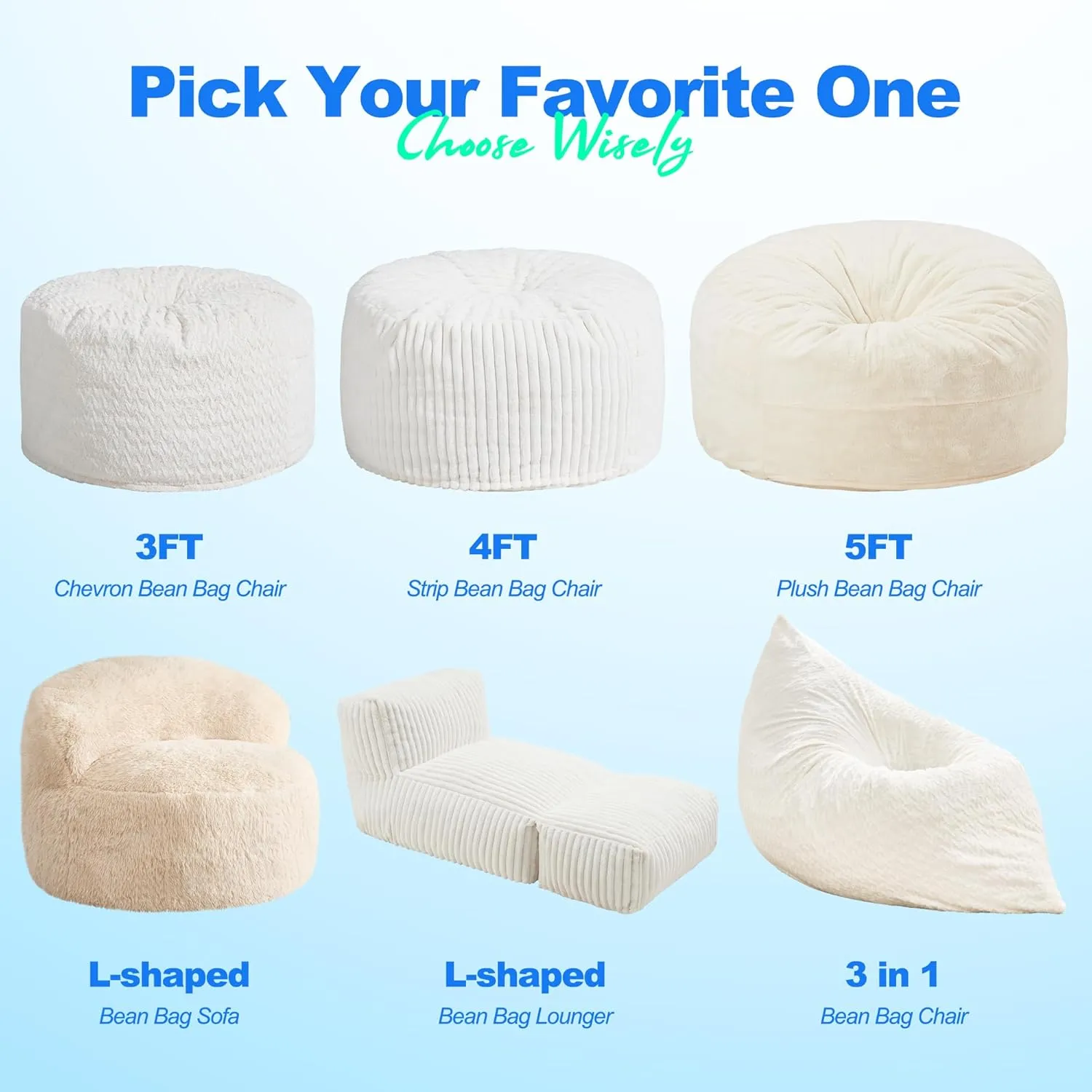 Hobestluk 3 in 1 Bean Bag Chair Giant Bean Bag Chairs for Adults with Chevron Plush Fur Cover Convertible Bean Bag Floor Cushion with Machine Washable Cover for Living Room (Chevron Plush White)