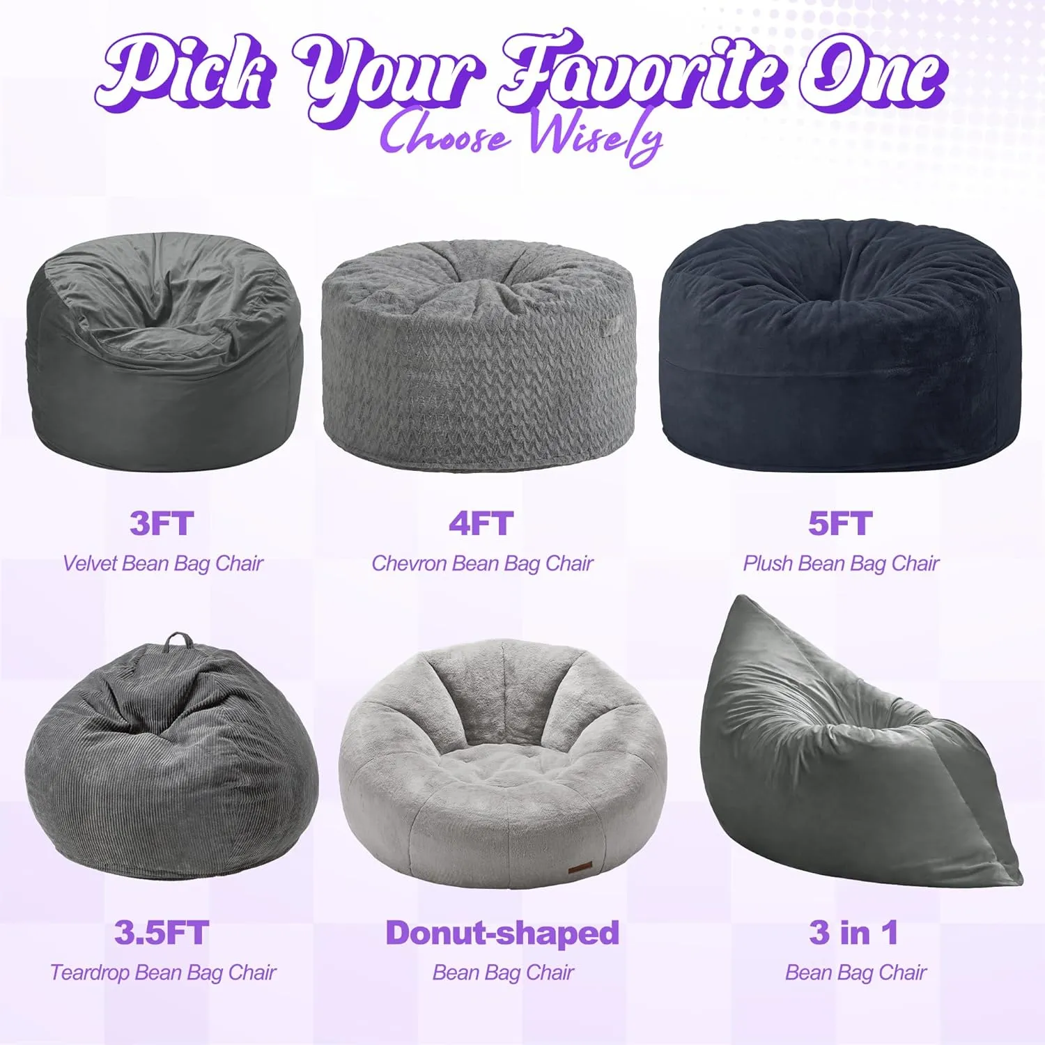 Hobestluk 3 in 1 Bean Bag Chair Giant Bean Bag Chairs for Adults with Velvet Cover Convertible Bean Bag Floor Cushion with Machine Washable Cover for Living Room (Velvet Grey)
